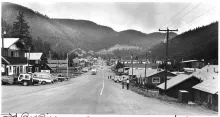 Main Street in Red River about 1980, looking toward the ski runs at the head of the valley, where Stokes Bolton built his ski business.