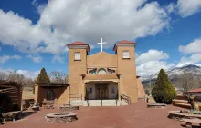 St. Anthony's Church, the San Antonio de Padua church in Questa, its adobe twin towers restored after the 2008 wall collapse.