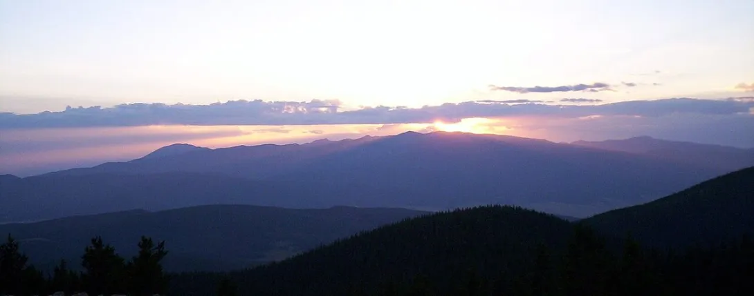 The sun sets behind Wheeler Peak, New Mexico's highest summit, in the Sangre de Cristo Range.