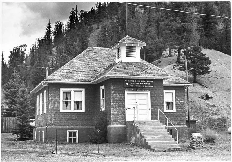 The Little Red School House in Red River, photographed about 1980.
